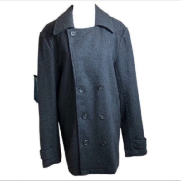 Calvin Klein Black Wool Blend Winter Classic Casual Everyday Pea Coat Medium - Picture 4 of 9